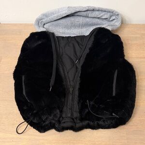Forever 21 Black Reversible Puffer and Faux Fur Vest with Gray Hood